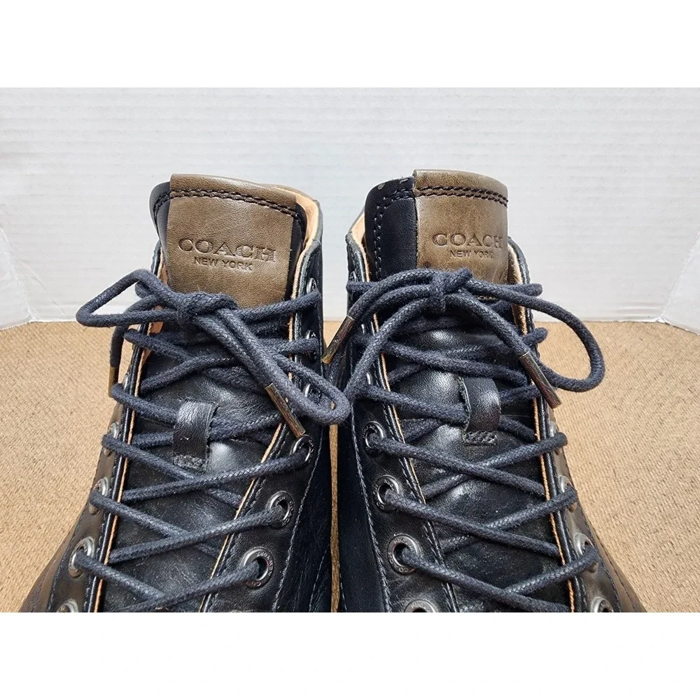 Coach High Top Leather Sneakers Men 11.5 Black Brown  Lace up Designer